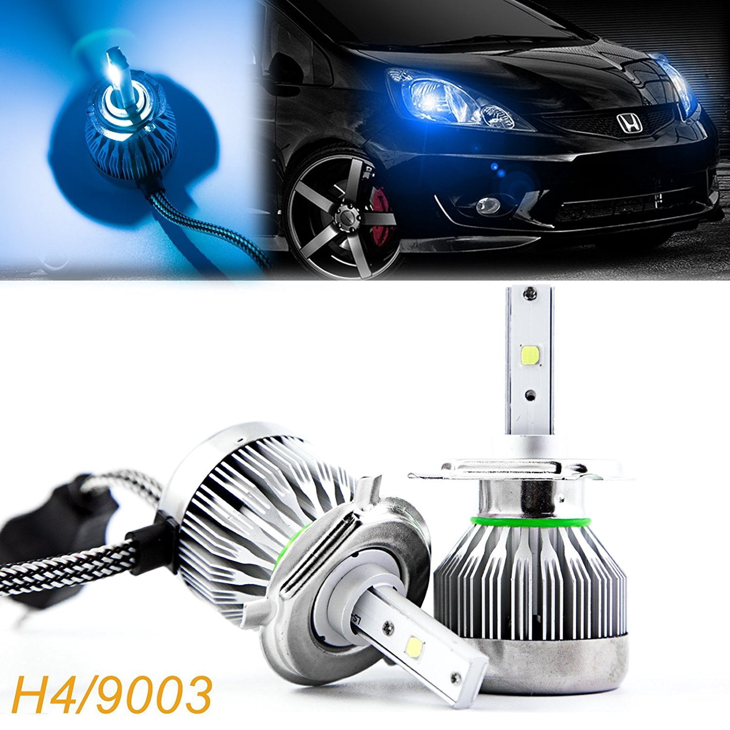 Xotic Tech 9003 H4 HB2 LED headlight bulb, Ice Blue 8000K High Power ...