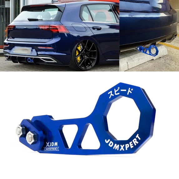 Xotic Tech Auto Aluminum JDM Rear Tow Hook Kit Racing Style Trailer Towing Ring Decoration Car Accessories , Universal Fit Car , Truck , SUV , Most Vehicles (Blue)