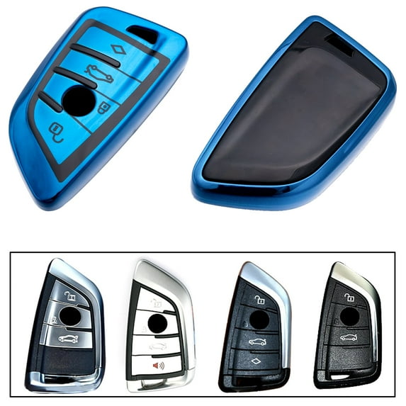 Xotic Tech for BMW Key Fob Cover - Soft TPU Front + ABS Shell Back Blade Shape Key Case Pouch Key Protector for BMW X1 X5 X6 1 2 5 Series, Glossy Blue