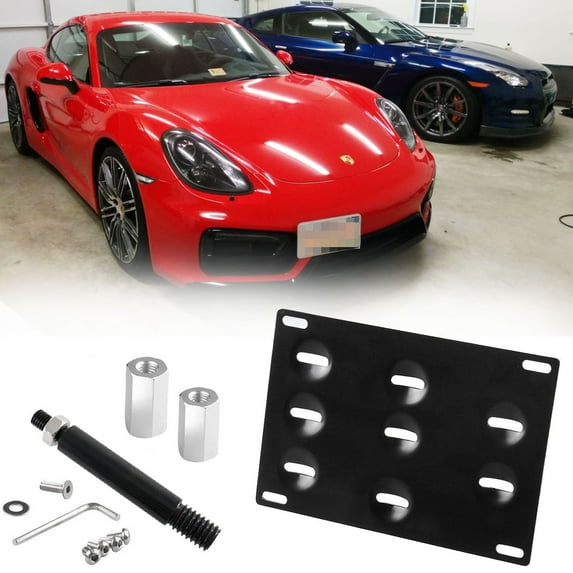 Xotic Tech Black Bumper Tow Hook License Plate Mounting Bracket for 2010-up Porsche Panamera