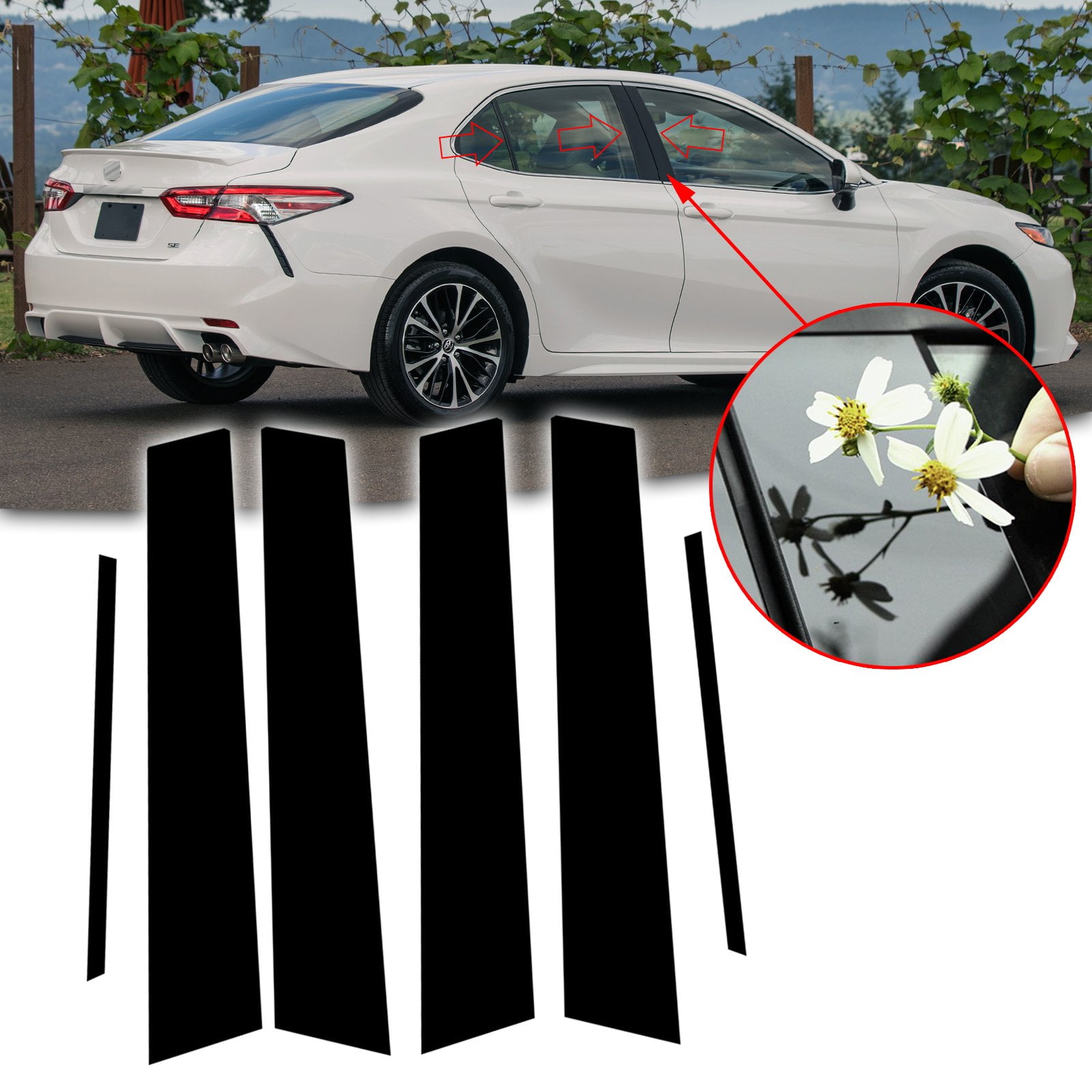 Xotic Tech Black Window Pillar Posts Molding PreCut Cover Side Door
