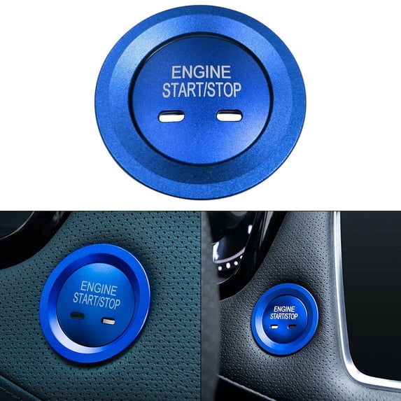 Xotic Tech Blue Keyless Engine Start Stop Button Cap with Surrounding Trim Ring for Chevy Equinox Tahoe Cruze