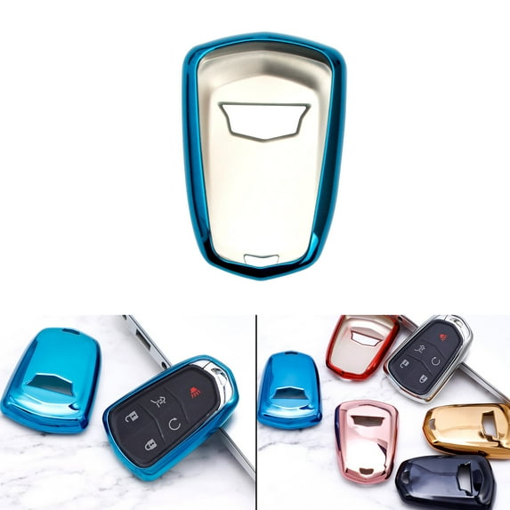 Xotic Tech Blue Soft TPU Remote Control Smart Key Fob Cover Compatible with Cadillac ATS 2013-2019, CT6 2016-2020, XT5 2017-2021, XT4 2018-2021, Escalade 2019-2021,CTS 2014-2021, SRX XTS 2015-2021