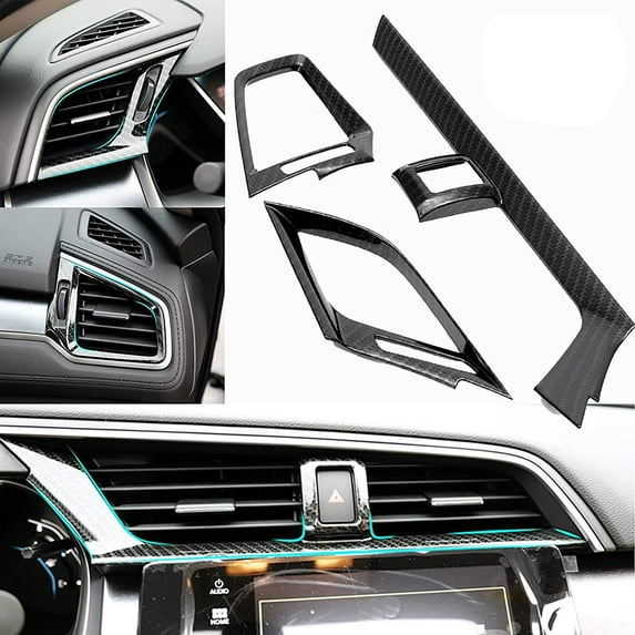 Xotic Tech Carbon Fiber ABS Car Interior Front Side and Console Air Outlet Vent Frame Trim Cover Sticker for Honda 10th Gen Civic 2016 2017 2018 2019 2020 2021