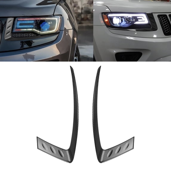 Xotic Tech Carbon Fiber Pattern Headlight Eyebrow Eyelid Molding Cover Trim Compatible with Jeep Grand Cherokee 2014-16