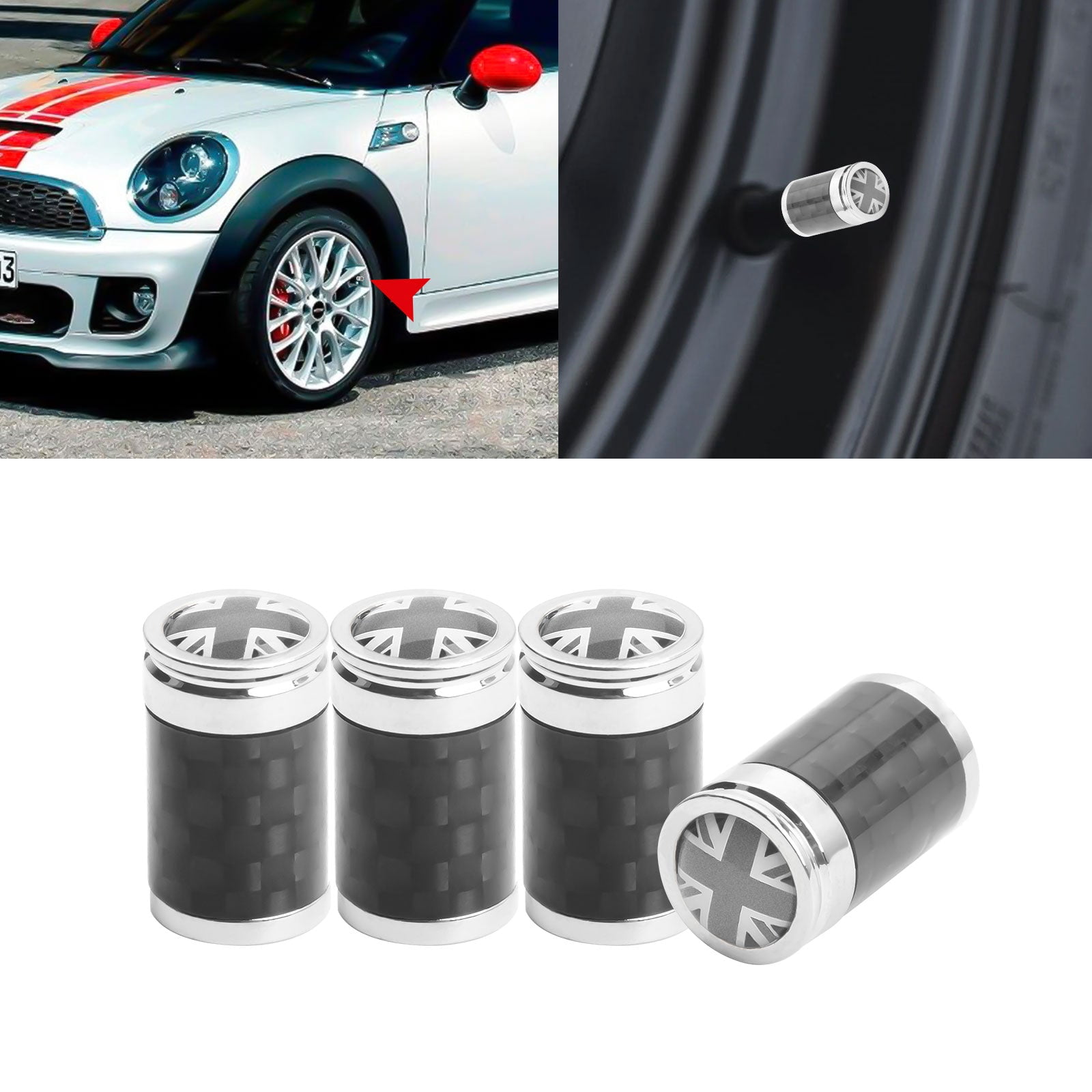 4Pcs Union Jack Tire Valve Stem Caps – For MINI Cooper – Dust Covers With Xotic Tech