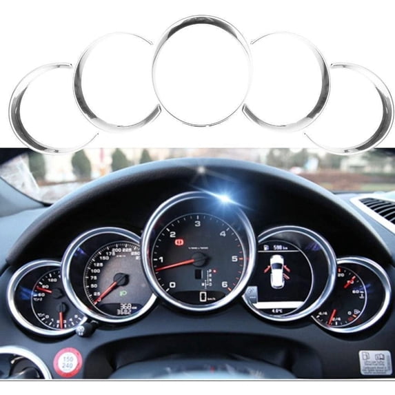 Xotic Tech Dashboard Gauge Meter Surrounding Ring Instrument Frame Trim Covers Compatible with Porsche Cayenne 958 2011-2018; Panamera 970 2010-2016; 911 991 2012-2018 (Silver) - 5PCS