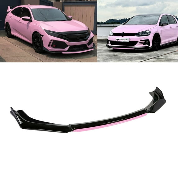 Xotic Tech Front Bumper Lip Chin Spoiler Splitter Diffuser Protector Body Kit Compatible with Honda Accord Civic or Volkswagen MK5 MK6 MK7 or Kia Optima or Mitsubishi Lancer, Black w/Pink 4pcs