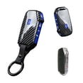 thumbnail image 1 of Xotic Tech Glossy Black Carbon Fiber Pattern ABS Key Fob Shell Cover w/Blue Silicone Button Cover, Compatible with KIA Ceed Cerato Forte Niro Seltos Sorento Soul 5-Button Smart Keyless Entry Key, 1 of 9