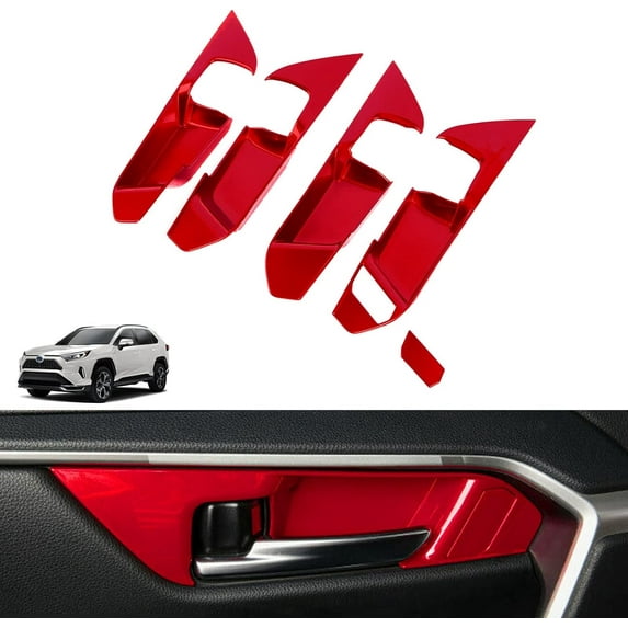 Xotic Tech Interior Car Door Handle Bowl Side Panel Control Panel Cover Trim, Sporty Red, Compatible with Toyota RAV4 2019-2023