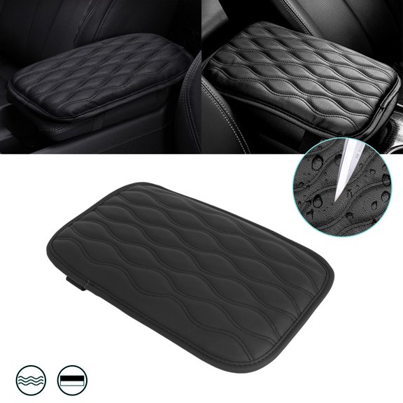 Xotic Tech Interior Center Console Leather Armrest Cover Seat Box Mat Cushion Cover Box Anti-Slip Pad Protector w/Flexible Elastic Band Universal Accessories, Black