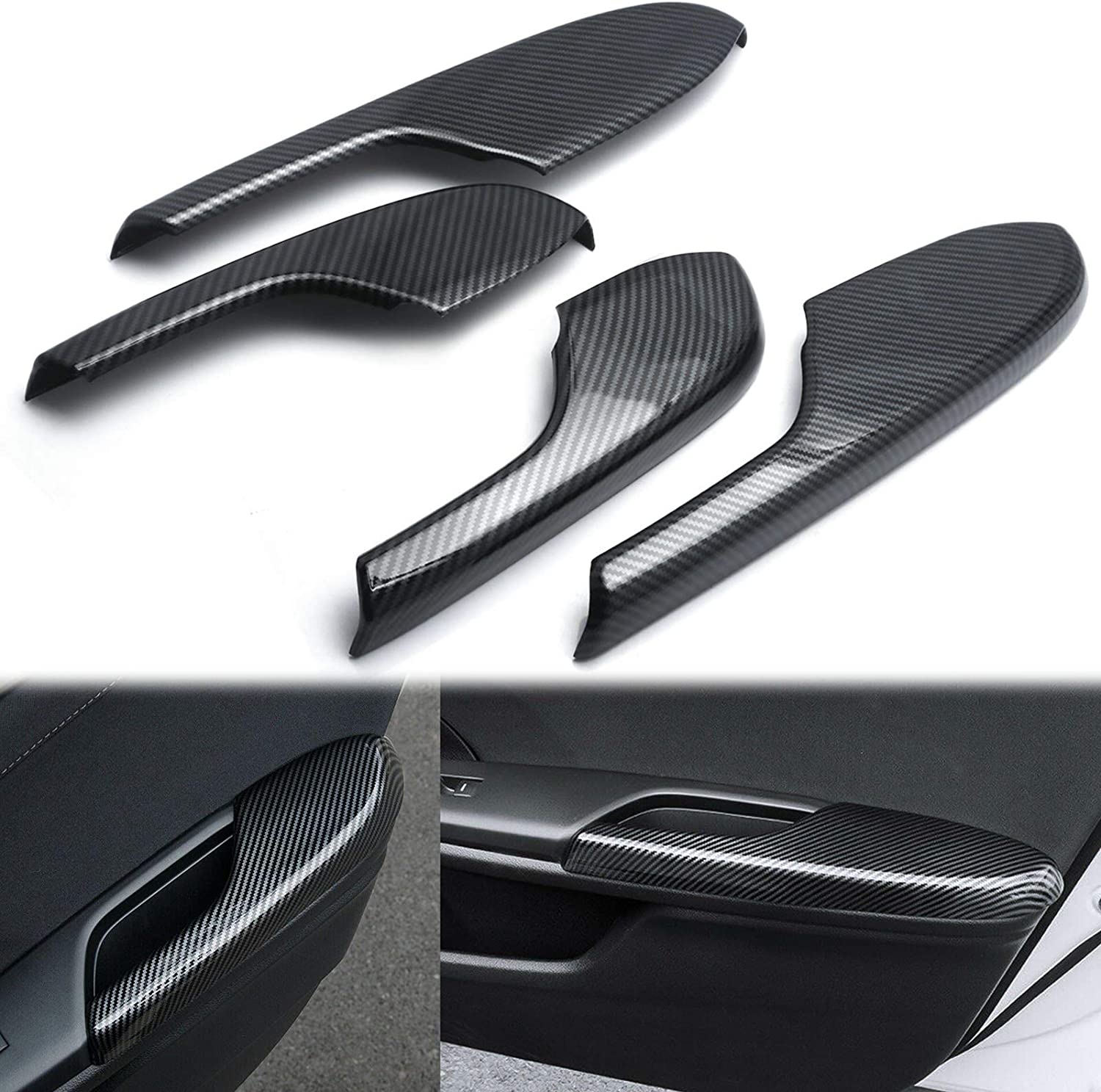 Xotic Tech Interior Door Armrest Cover Trim, Carbon Fiber Pattern, Compatible with Honda Civic