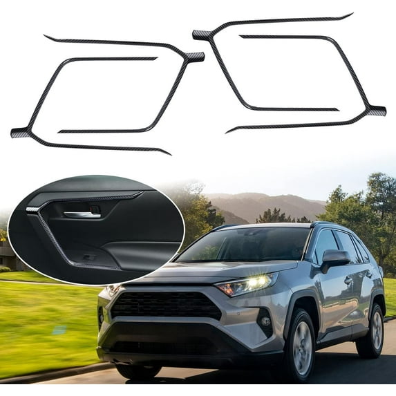 Xotic Tech Interior Door Armrest Panel Strip Frame Cover Trim, Carbon Fiber Pattern, Compatible with Toyota RAV4 2019-2023