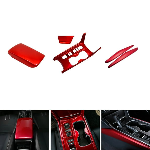 Xotic Tech Interior Gear Console Side Gear Shift Panel Armrest Box Cover Trim Combo Kit , Sporty Red , Compatible with Honda Accord 10th Gen 2018-2022(Hybrid Version)