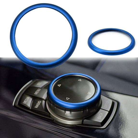 Xotic Tech JDM Metal Aluminum Center Console iDrive Multimedia Controller Knob Decor Ring Cover for BMW Blue