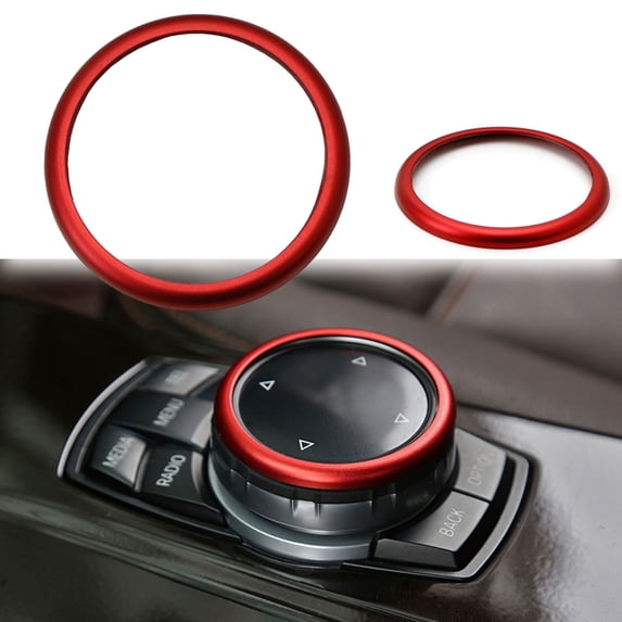 Xotic Tech JDM Metal Aluminum Center Console iDrive Multimedia Controller Knob Decor Ring Cover for BMW Red