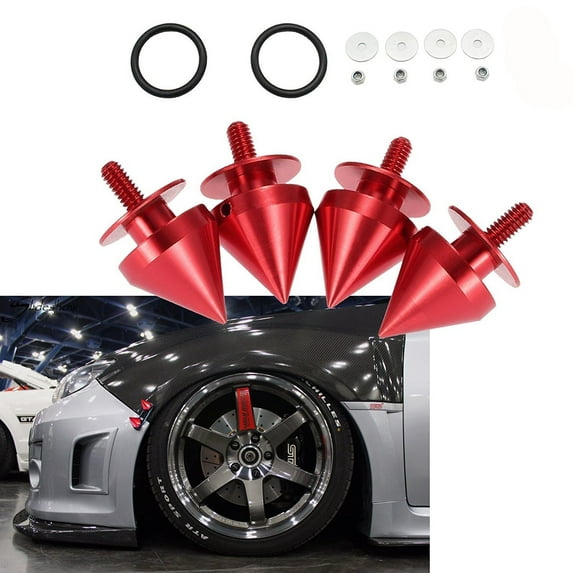 Xotic Tech JDM Quick Release Fasteners For Car Bumpers Trunk Fender Hatch Lids Spike Racing Red Color