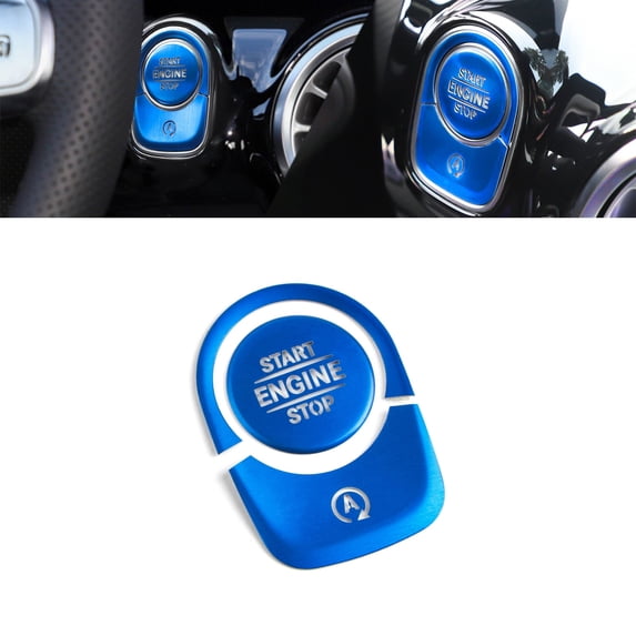 Xotic Tech Keyless Engine Start Push Button Power Ignition Switch Cover + Surrounding Ring On/Off Button Trim Compatible with Mercedes-Benz W177 A Class, C118 CLA Class, X247 GLB-Class (Blue)