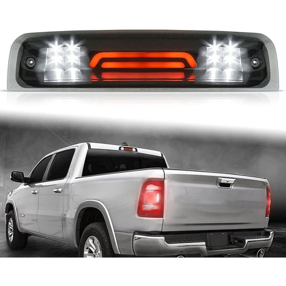 Xotic Tech LED High Mount 3rd Third Brake Light Replacement For 2009-2018 Dodge Ram 1500 2500 3500 Red White Rear Cab Roof Center Mount Tail Stop Cargo Lights Lamps, Smoke Lens Black Housing