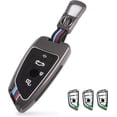 thumbnail image 1 of Xotic Tech M-Colored Stripe Gunmetal Grey Metal Key Fob Cover Shell Case w/Keychain, Compatible with BMW X3 X5 3 4 5 6 7 GT Series Z4 M3 M5 G05 G20 G30 G80 F10 F15 F30 F80 F85 F95 iX i4 (Blade Shape), 1 of 9
