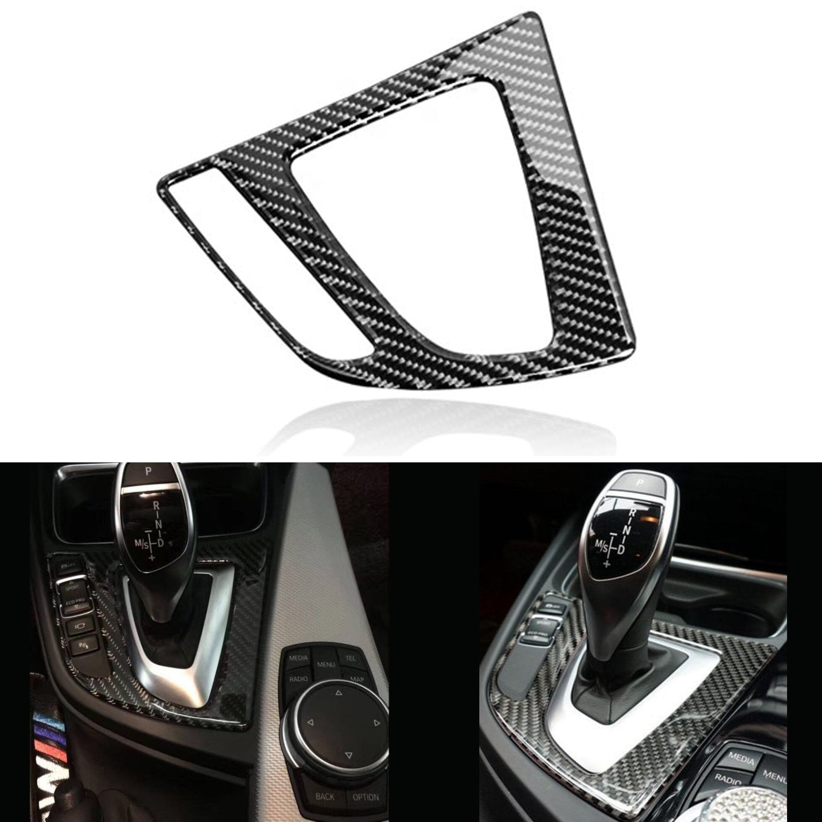 Xotic Tech Real Carbon Fiber Trim Gear Shift Knob Cover Panel Decal for BMW 3 Series F30 F32 F34