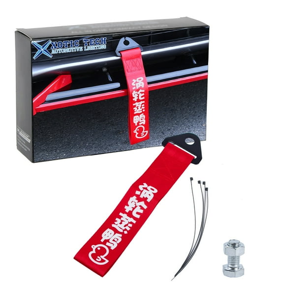 Xotic Tech Red JDM Style Chinese Slogan Track Racing Towing Strap Compatible with Most Cars (Turbo Charged)