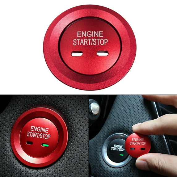 Xotic Tech Red Keyless Engine Start Stop Push Button Cover with Surrounding Trim Ring for Cadillac Chevy GMC