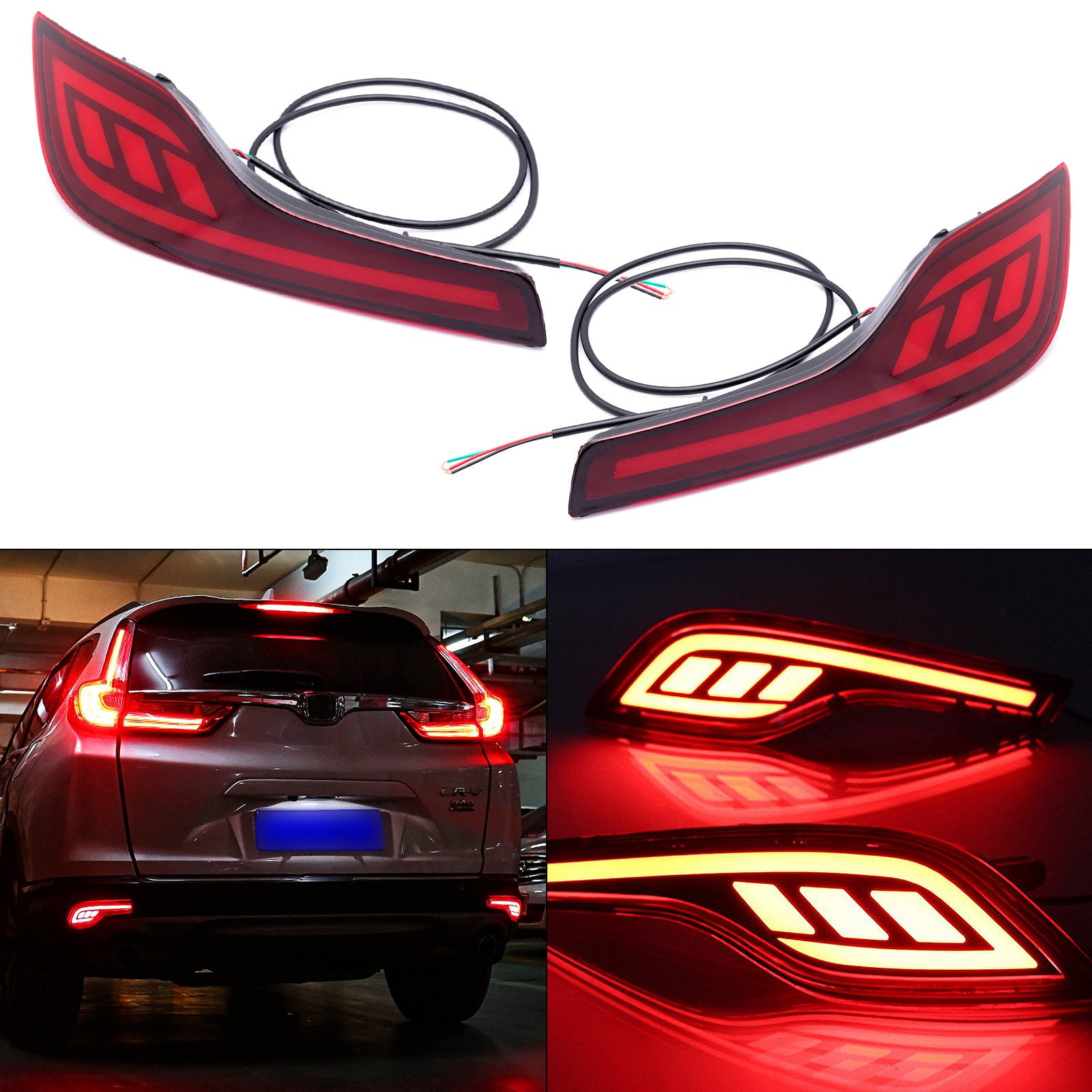 Xotic Tech Red LED Rear Bumper Reflector Brake Tail Rear Fog Light for Honda CR-V 2017-2018