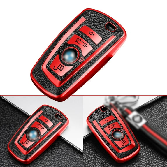 Xotic Tech Red TPU Leather Full Seal Remote Key Fob Case Cover Compatible with BMW 1 2 3 4 5 6 7 Series X3 X4 M3 M4 M5 M6