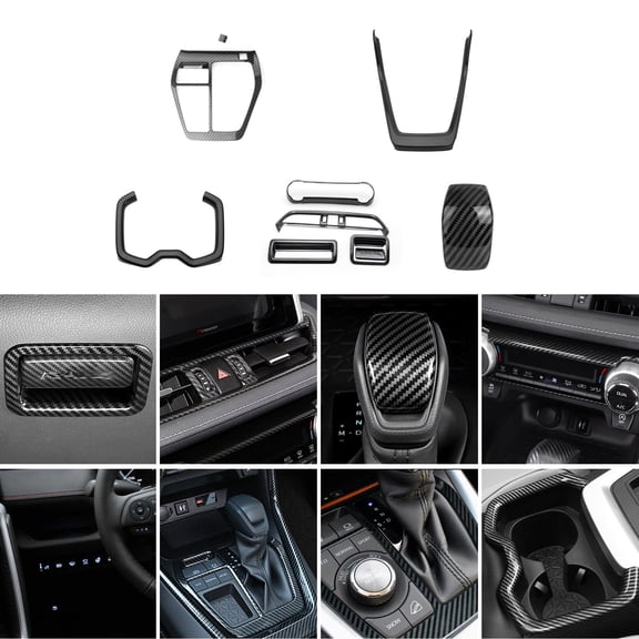 Xotic Tech Set Carbon Fiber Style Center Console Gear Shift Box Water Cup Holder AC Multi function Button Glove Box Handle Accessories Cover Trim Combo Kit, Compatible with Toyota Rav4 2019-2021