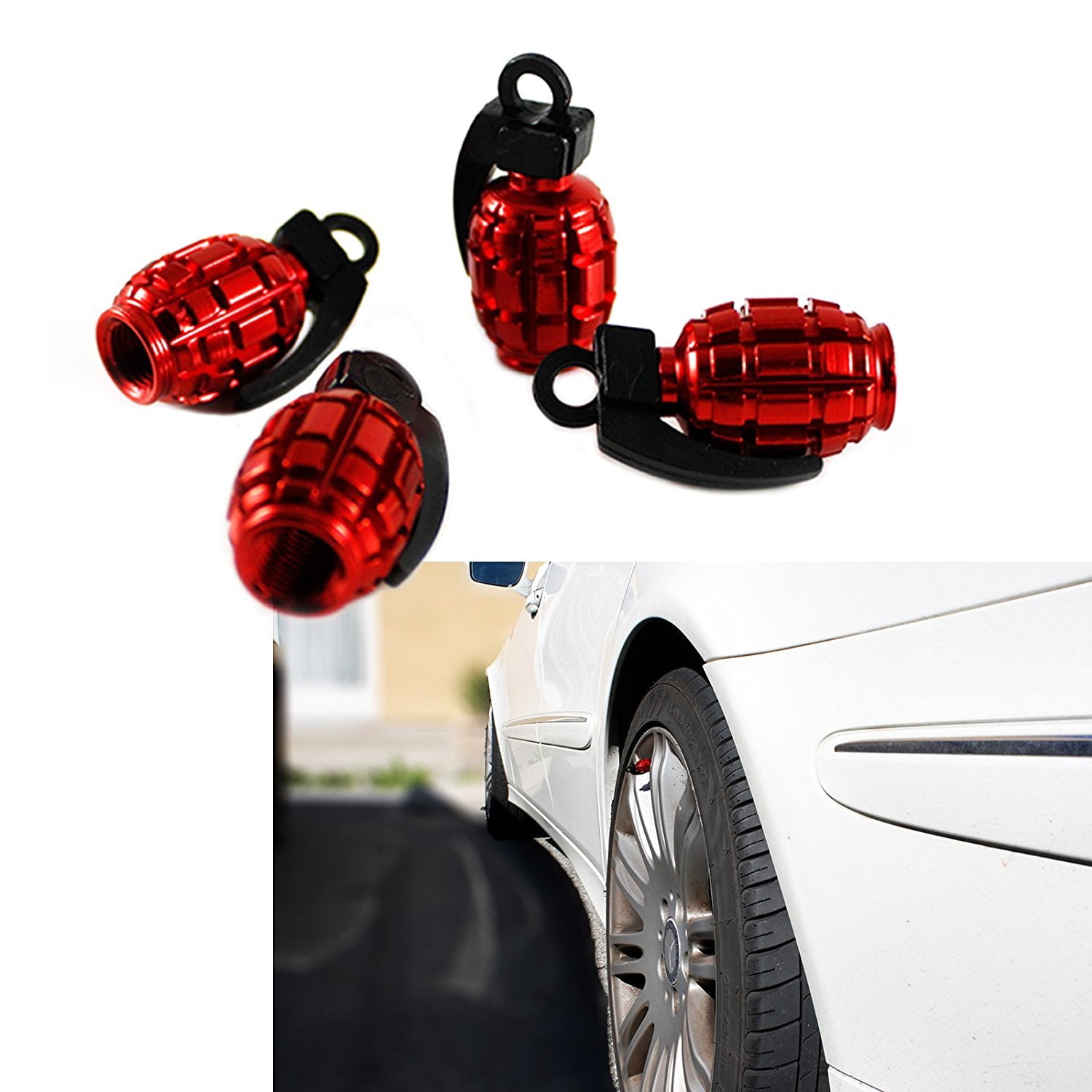 Homyl 2pcs Grenade Shape Tire Tyre Valve Dust Caps Cover For Car Motorcycle Bike Red I311054837