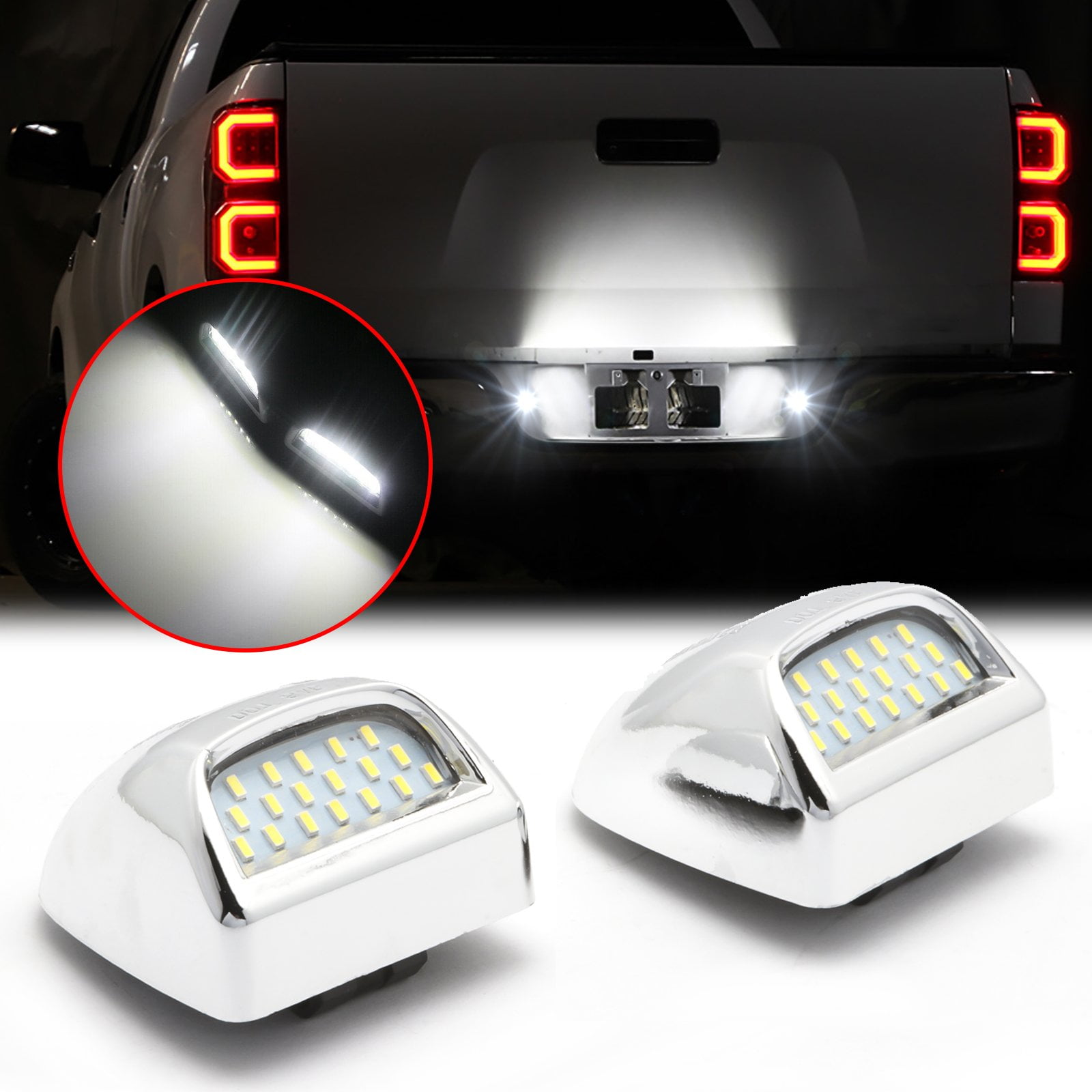 Xotic Tech White LED License Plate Light Tag Lamp Assembly Housing Pair  Replacement For Chevy Silverado GMC Sierra 1500 2500 3500 Suburban Tahoe  Yukon XL Cadillac Escalade 