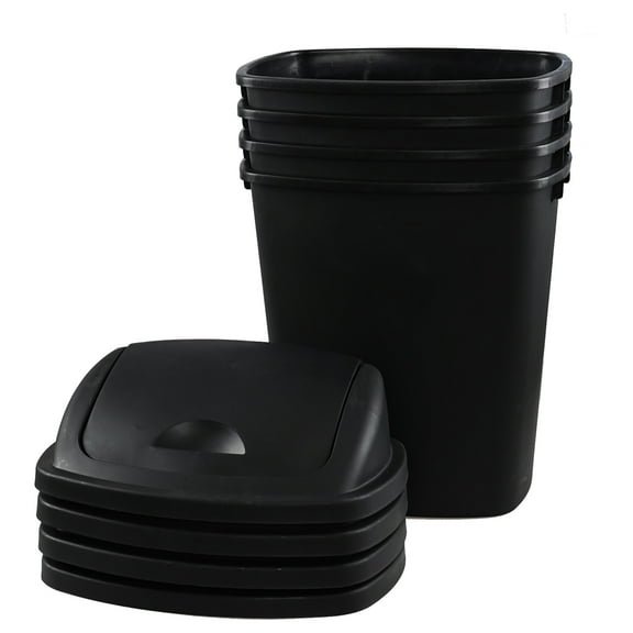 Xowine 10 Gallon Swing Lid Kitchen Waste Bin, 4 Pack Plastic Swing Top Lid Garbage Can, Black