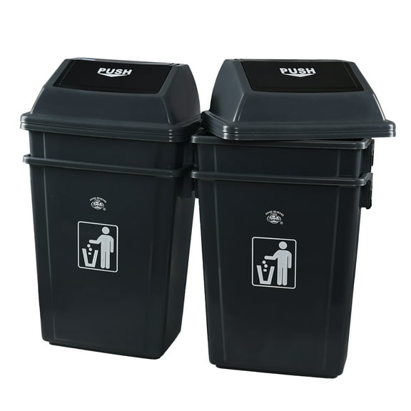 Xowine 15 Gallon Kitchen Swing Top Garbage Can, 4-Pack Plastic Swing Top Lid Trash Can, Gray