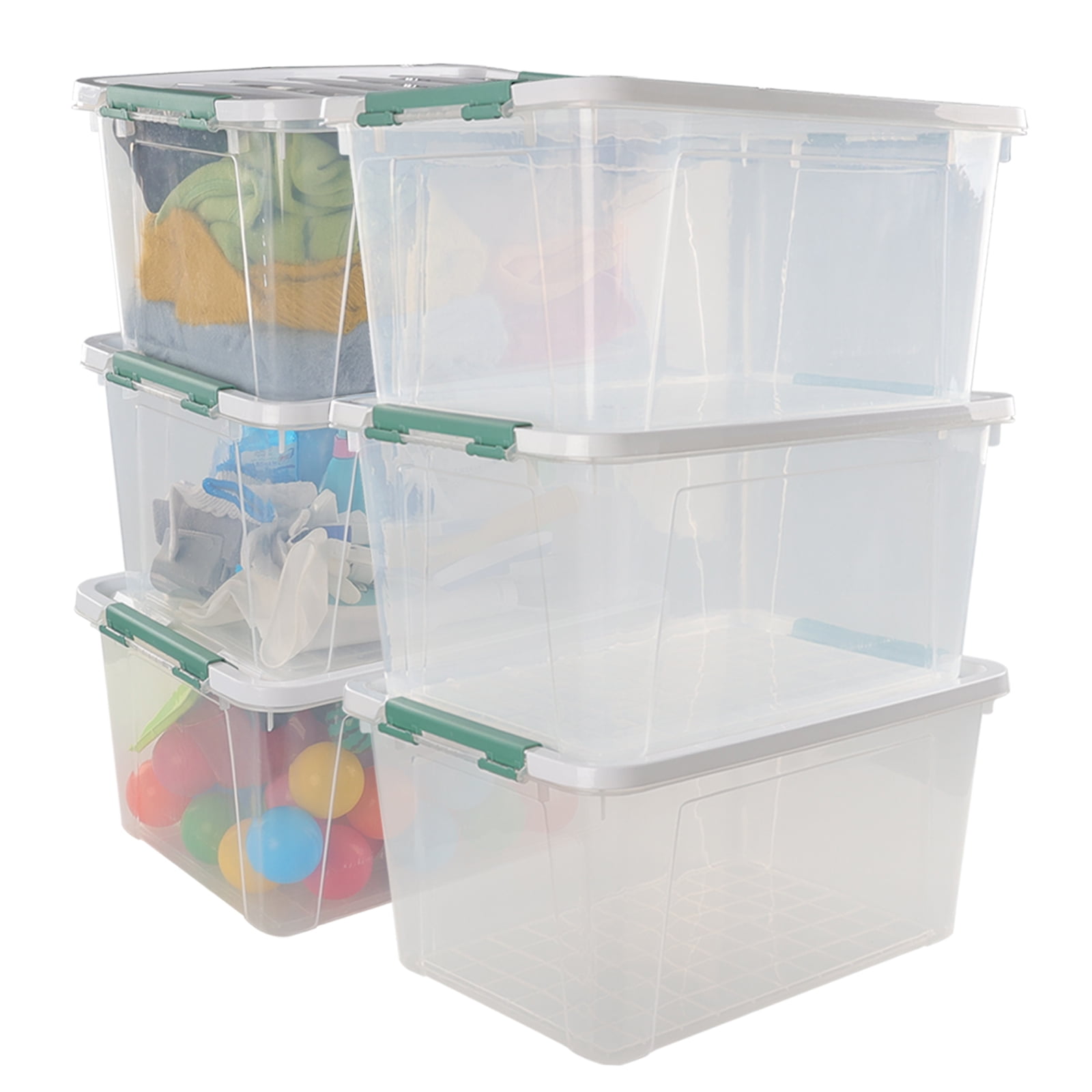 Xowine 6-Pack Clear Plastic Storage Boxes, 35 L Plastic Storage Bins ...