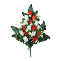 Xoxingysm Artificial Flowers Artificial Cemetery Flowers for – Realistic Rose Memorial Flowers with Vase for Decorations, 16 Cemetery Flowers * 1 Bunch