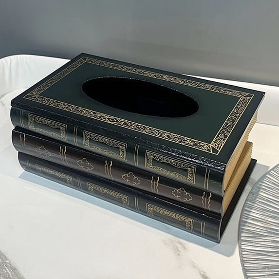 Xoxingysm Bathroom Products Vintage Stacked Books Design Solid Wood Tissue Box Holder Rectangular with Easy Hinged Top Home Office Decor Tissue Box Cover