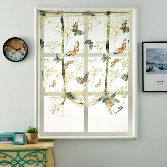 Xoxingysm Curtain Rod Liftable Kitchen Bathroom Window Roman Curtain Floral Sheer Voile Valances