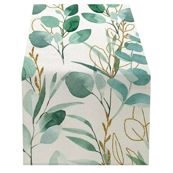 Xoxingysm Decorative Table Banner Summer Leaves Print Fresh Green Series Linen Home Decoration Table Cloth, 1 Table Runner