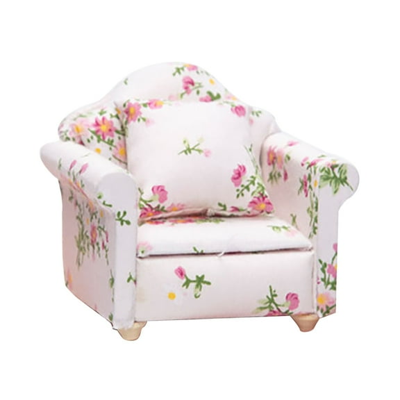 Xoxingysm Desktop Ornament 1:12 Dollhouse Dollhouse Mini Furniture Living Room Scene Model Small Floral Fabric Double Sofa, 1X Miniature Furniture Living Room Scene Model