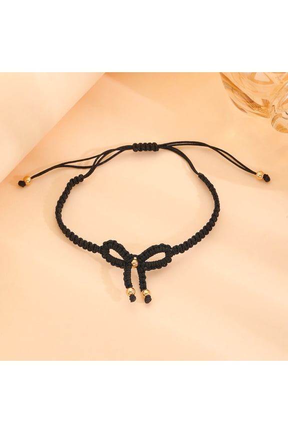 Diy Knitting Diy Sweet and Gold Bead Bow Woven Bracelet for Women'S Fashion Bracelets Sweet and Versatile Bracelet