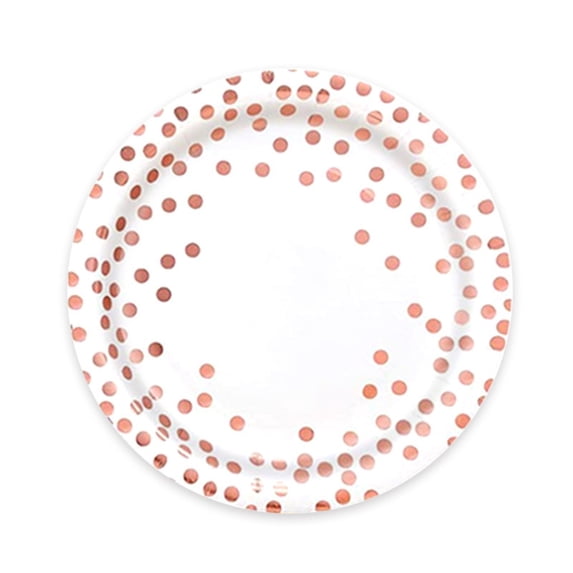 Xoxingysm Event & Party White Rose Gold Polka Dot Disposable Paper Cups and Paper Plates Birthday Arrangement Set Printed with Shiny Gold Foil Dots Perfect for Weddings Parties Birthday