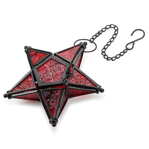 Xoxingysm Hangs European Style Colored Embossed Glass Five Pointed Star Candlestick Hanging Wind Lamp Aromatherapy Candle Holder Home Decoration, 1X Candle Ornament