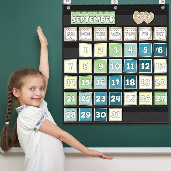 Xoxingysm Home Textile Storage Classroom Monthly Calendar Pocket for 2.75 * 2.75 Cards Homeschool and Classroom Must Haves! (Black)