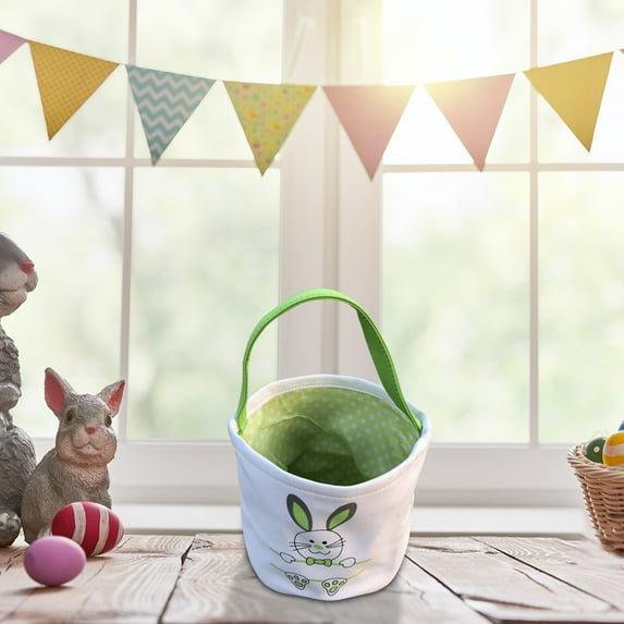 Xoxingysm Home Textile Storage Easter Basket Holiday Rabbit Bunny Printed Canvas Gift Carry Candy Bag