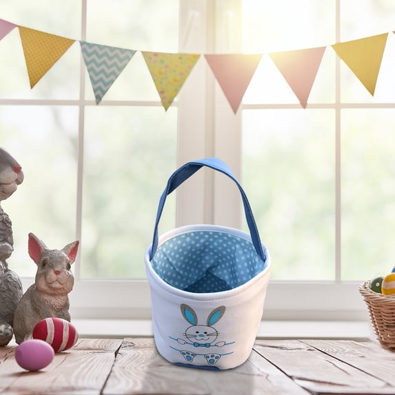 Xoxingysm Home Textile Storage Easter Basket Holiday Rabbit Bunny Printed Canvas Gift Carry Candy Bag