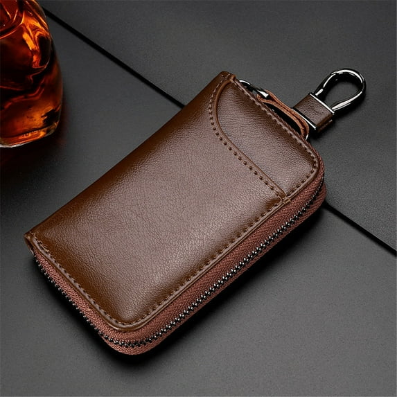 Xoxingysm Home Textile Storage High Capacity Leather Key Pouch Large Capacity Zipper Car Key Case