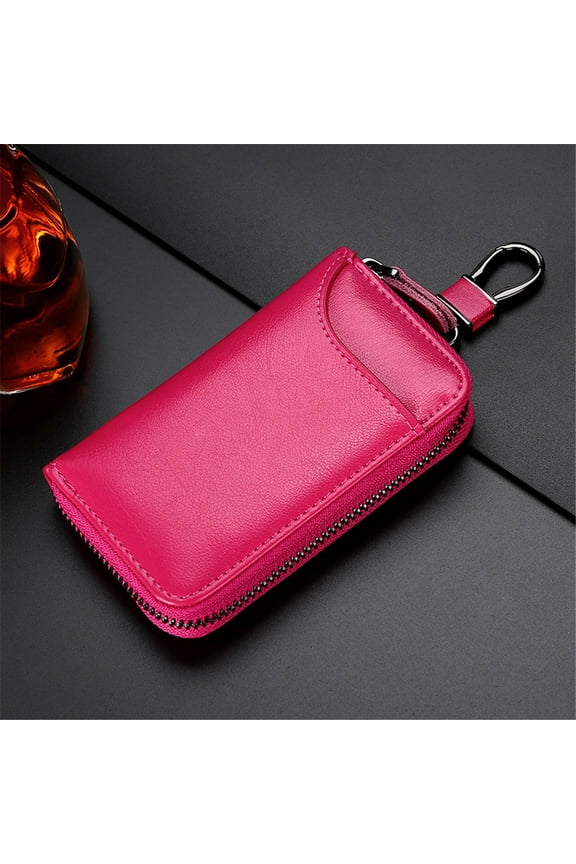 Home Textile Storage High Capacity Leather Key Pouch Large Capacity Zipper Car Key Case