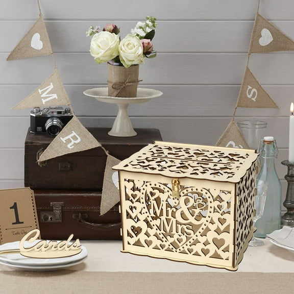Xoxingysm Home Textile Storage Wedding Card Box with Lock Diy Money Wooden Gift Boxes for Birthday Party
