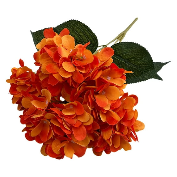 Xoxingysm Hydrangea Artificial Flowers Large Artificial Hydrangeas Flowers for Home Decor Indoor Wedding Flowers Bouquets Flowers Kitchen Centerpiece Table Decorations, An Orange 5-Headed Hydrangea
